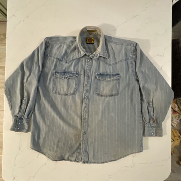 Justin Boots XL Denim Shirt Is Railroad Pinstripe Shacket Western Cowboy Snap - Picture 2 of 16